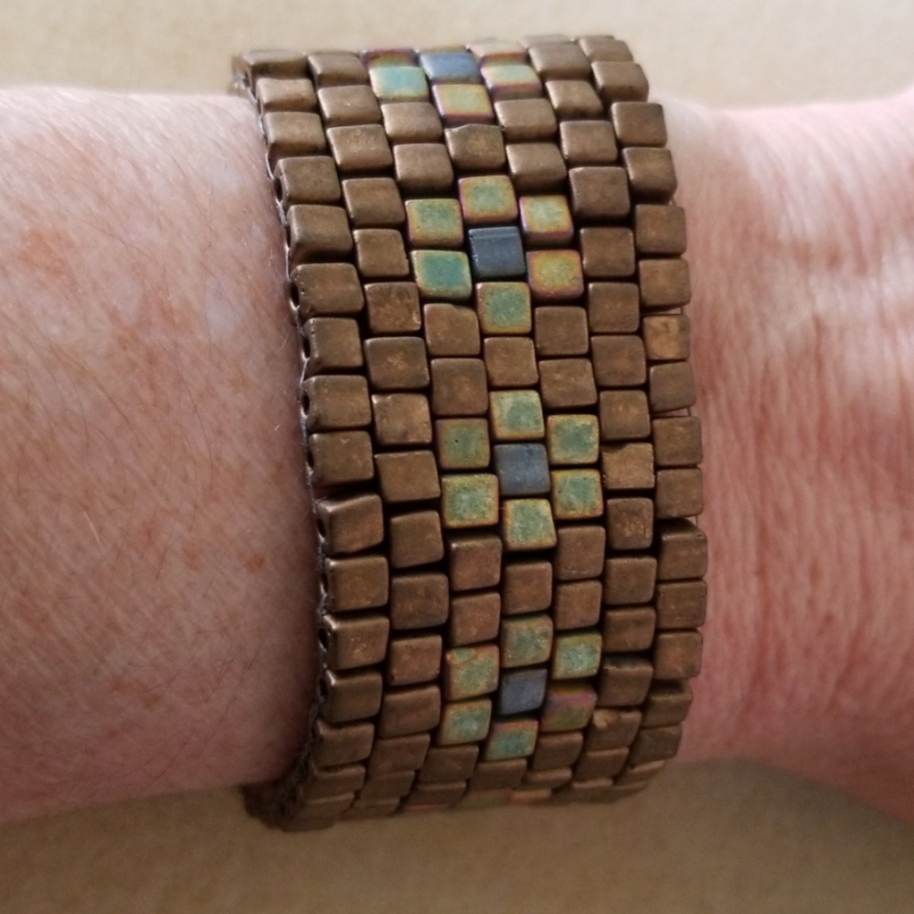 Handmade Brown Khaki Peyote Stitch Bracelet Cuff